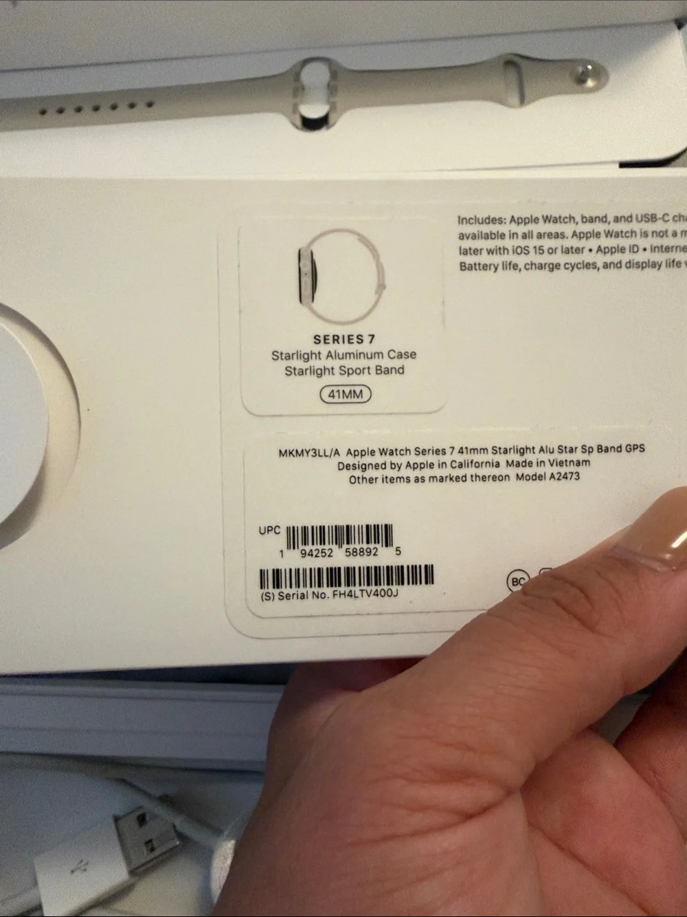 Apple Watch Series 7 with Beige Sport Band and Charger